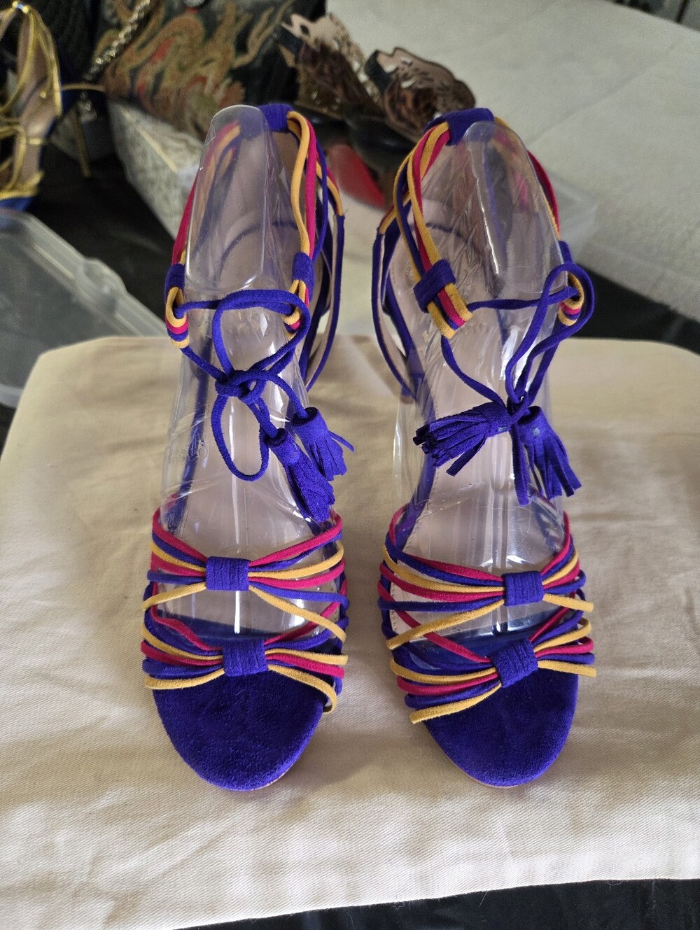 Vince Camuto Stellima Purple Suede Tasseled Ankle-Tie Sandals Women’s 9.5M